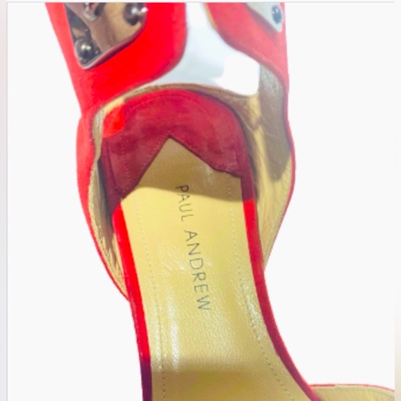 Paul Andrew Laguardia Lace Up Chrome & Red Suede Stiletto High Heels Size 36 / 6 - Picture 9 of 11